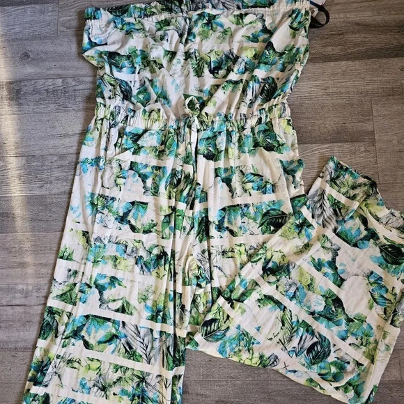 Jumpsuit Off Shoulder Tropical Beauty Green SKYE'S THE LIMIT Sz.XL Beach - Picture 8 of 13
